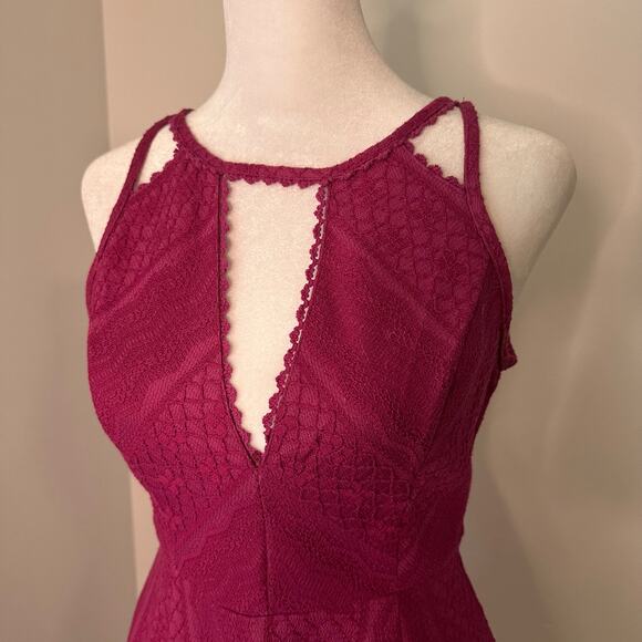 Free People magenta pink embroidered lace sleeveless a-line mini dress size 2 - Picture 4 of 12